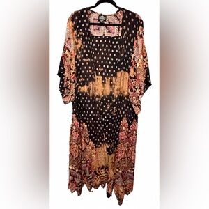 Angie- Bleach Tie Dye Printed Duster Kimono- M